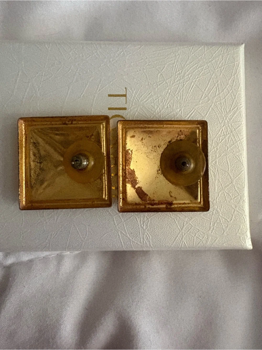 Vintage Gold Frame Square Swirl Purple pierced Earrings